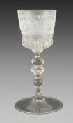 A Bohemian engraved glass wine goblet, c.1690-1700