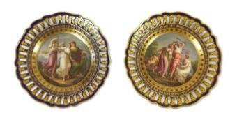 A near pair of 19th century Meissen 'Three Graces' cabinet plates, after Angelica Kaufmann