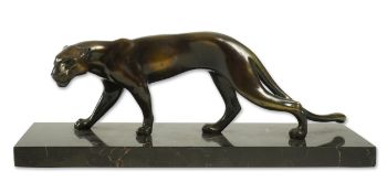 Attributed to Marti Font (French, 20th century), an Art Deco bronze of a stylised panther