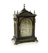 A late 19th century ebonised triple fusee bracket clock