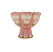 Camille Naudot (1862-1938), a rare porcelain and openwork enamel pink ground footed cup, c.1900