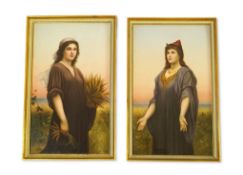 A pair of KPM Berlin porcelain plaques; Ruth and Esther