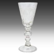 A tall Bohemian faceted glass goblet, c.1750