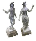 John Cheere (English, 1709-1787), a cast lead figure of a Shepherdess, together with a later compani