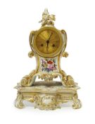 A mid 19th century French porcelain floral and gilt decorated clock, by Jacob Petit