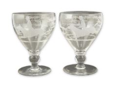 A pair of large late 18th century rummers with knopped stems