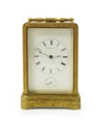 A mid 19th century French gilt brass repeating carriage clock with alarm by Japy Freres