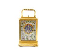 A late 19th century French Champlevé enamel repeating carriage clock