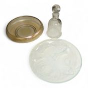 A Baccarat Argentina botanical decanter and a stopper, a Lalique-style opalescent dish and a glass