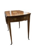 A George III oval mahogany and later marquetry inlaid Pembroke table, width 52cm, depth 81cm, height