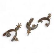 Three Spanish Colonial niello work and iron spurs, 14cm long