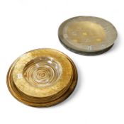 Deborah Timperley, a Studio art glass dish, 34cm, together with ten Carnelian studio glass dishes,