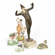 An Art Deco resin and patinated spelter model of a dancer on onyx base, two late 18th century