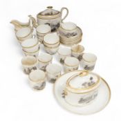 A Spode bat-printed part tea / coffee set, c.1802, including pattern 557, largest 26cm wide