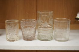 Four German or Bohemian engraved glass beakers, 19th century, largest 16cm high Provenance: The