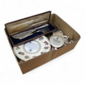 A quantity of plated cutlery, a Royal Doulton limited series sporting mug by Teofani and an