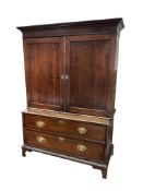 A George III oak and mahogany cabinet on chest, adapted, width 115cm, depth 53cm, height 171cm