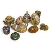 A collection of miniature enamel and cloisonné boxes, eggs and a painted rabbit, etc. (11)
