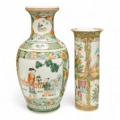 Two Chinese porcelain vases to include a famille rose sleeve vase and a larger famille verte vase,