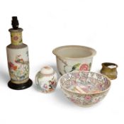A Chinese famille rose porcelain jardiniere, and three other items, jardiniere 27cm diameter.