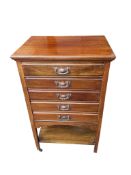 An Edwardian mahogany music cabinet, width 52cm, depth 37cm, height 84cm