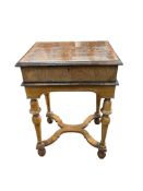 A William and Mary style walnut and oyster veneered box on stand, width 49cm, depth 43cm, height