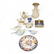 Mixed 19th and 20th English ceramics including Derby, Newhall and Chamberlains Worcester, largest