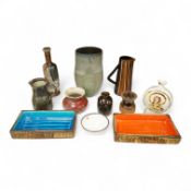 A group of eleven pieces of mixed 1960's-80's pottery to include vases, jugs and two rectangular
