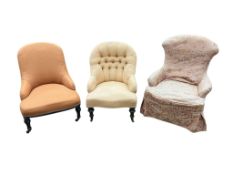 Three Victorian spoon back upholstered nursing chairs