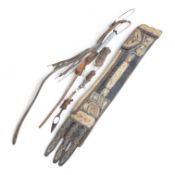 An Argentinian braided leather belt and whips, one with mother of pearl inlay