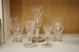 A group of 18th/early 19th century ale glasses, including two rummers, a large DSOT stem glass and
