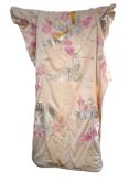 A Japanese pale pink silk floral and metallic thread bird embroidered wedding kimono, 184cm long.