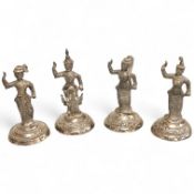 Four early 20th century Thai white metal figurines, 92mm et infra, 11.3oz.