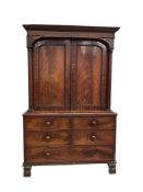 An early Victorian mahogany linen press, width 136cm, depth 62cm, height 211cm