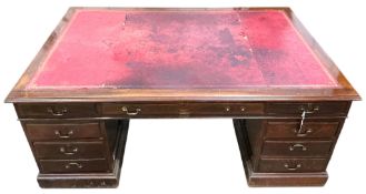 An early 20th century mahogany pedestal partner's desk, width 183cm, depth 122cm, height 74cm