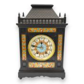 A Victorian Aesthetic Movement ebonised architectural mantel clock, probably designed by Lewis