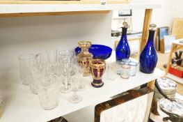 18th century and later glassware including a pair of ‘Bristol’ blue decanters