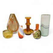 Six 1960’s and later coloured glass vases, tallest 29.5cm