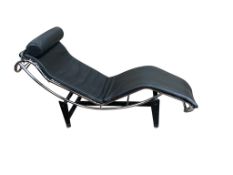A Corbusier style chrome and black leather daybed, width 53cm, length 150cm