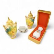 A pair of Bonn floral vases and covers, a modern Meissen vase, and an encrusted Sitzendorf vase,