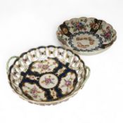 A Worcester scale blue two handled basket, c.1775, 28cm wide, and a similar bowl
