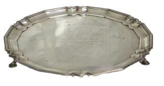 A George VI silver presentation salver, by Mappin & Webb