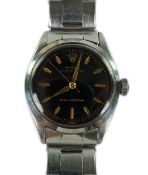A gentleman's 1950's stainless steel Rolex Oster Royal shock-resisting manual wind mid-size wrist wa