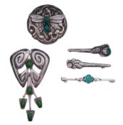 A collection of five Arts & Crafts silver brooches, Denmark, early-mid 20th century
