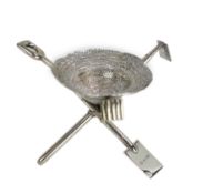 A rare Victorian novelty silver smoker's compendium set, modelled as an upturned straw hat with gard
