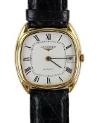 A gentleman's late 20th century 18ct gold Longines automatic dress wrist watch