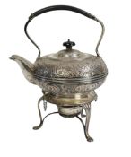 A George V silver spirit kettle, on stand with burner, by Fordham & Faulkner