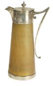 A late Victorian silver mounted horn claret jug and hinged cover, by John Clemmens