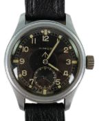 A gentleman's steel Timor WWW British Military 'Dirty Dozen' manual wind wrist watch, circa 1945