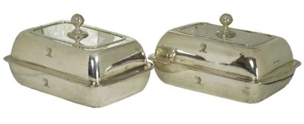 A pair of George IV silver entrée dishes and covers with handles, by John Edward Terry, engraved wit